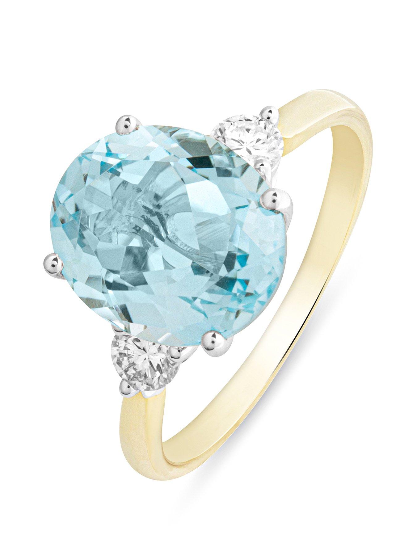 Product photograph of Love Gem Lottie 9ct Gold Natural Blue Topaz 12x10mm Oval Cut 0 35ct Lab Grown Diamond Ring from very.co.uk