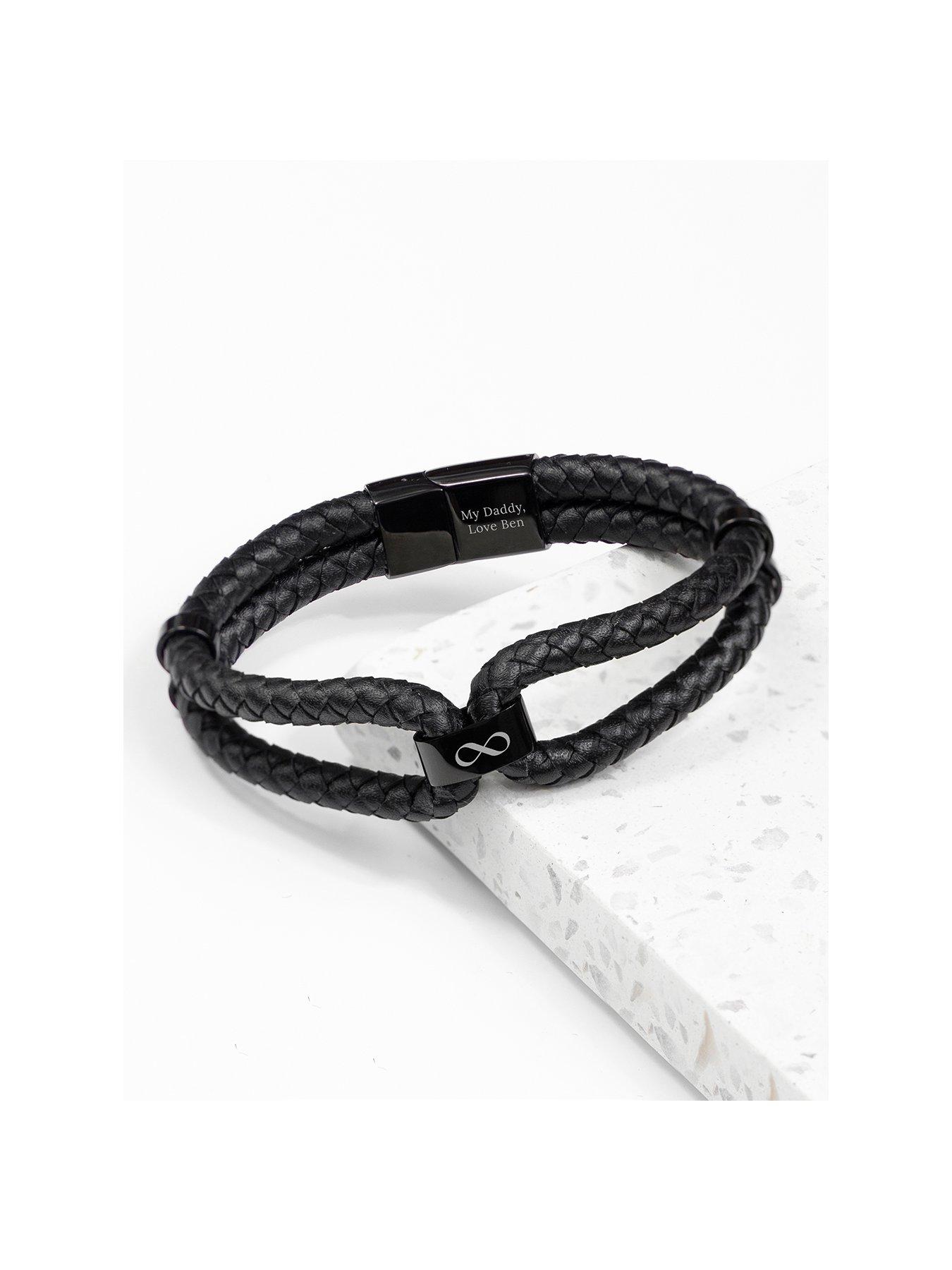 Treat Republic Personalised Men's Dual Infinity Leather Bracelet - Black