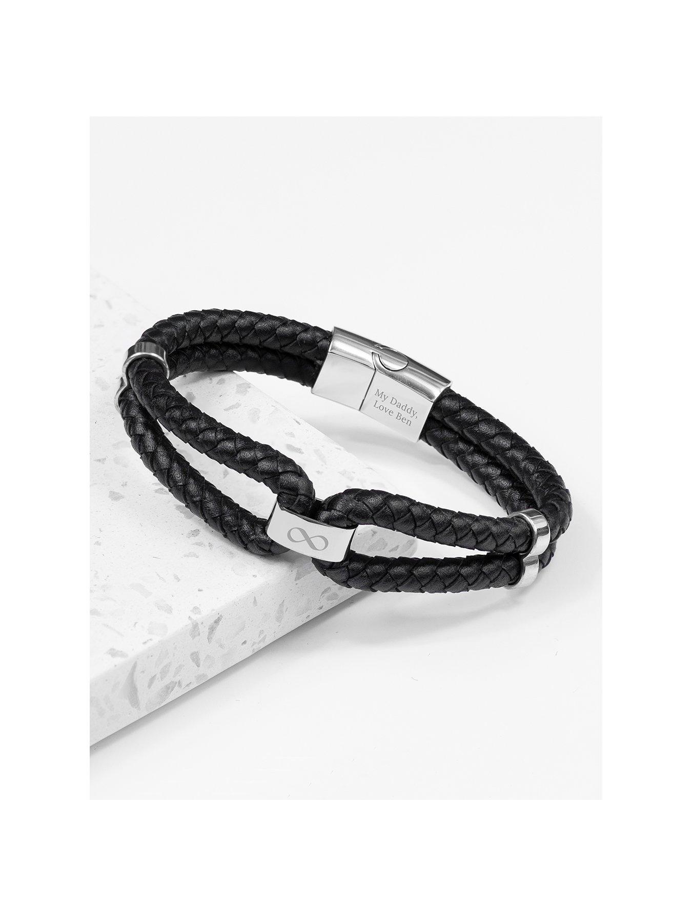 Product photograph of Treat Republic Personalised Men S Dual Infinity Leather Bracelet - Silver from very.co.uk