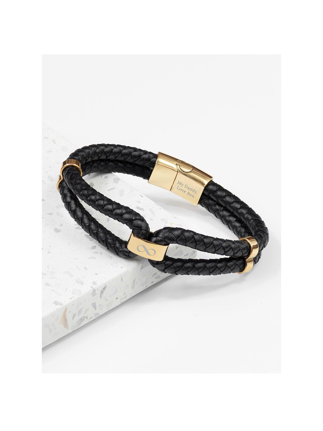 Product photograph of Treat Republic Personalised Men S Dual Infinity Leather Bracelet - Gold from very.co.uk