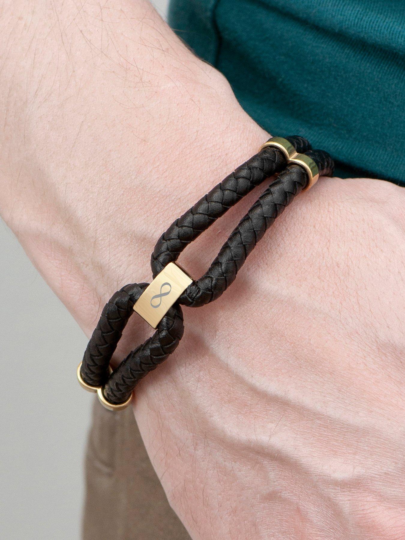 Image 2 of 5 of Treat Republic Personalised Men's Dual Infinity Leather Bracelet - Gold