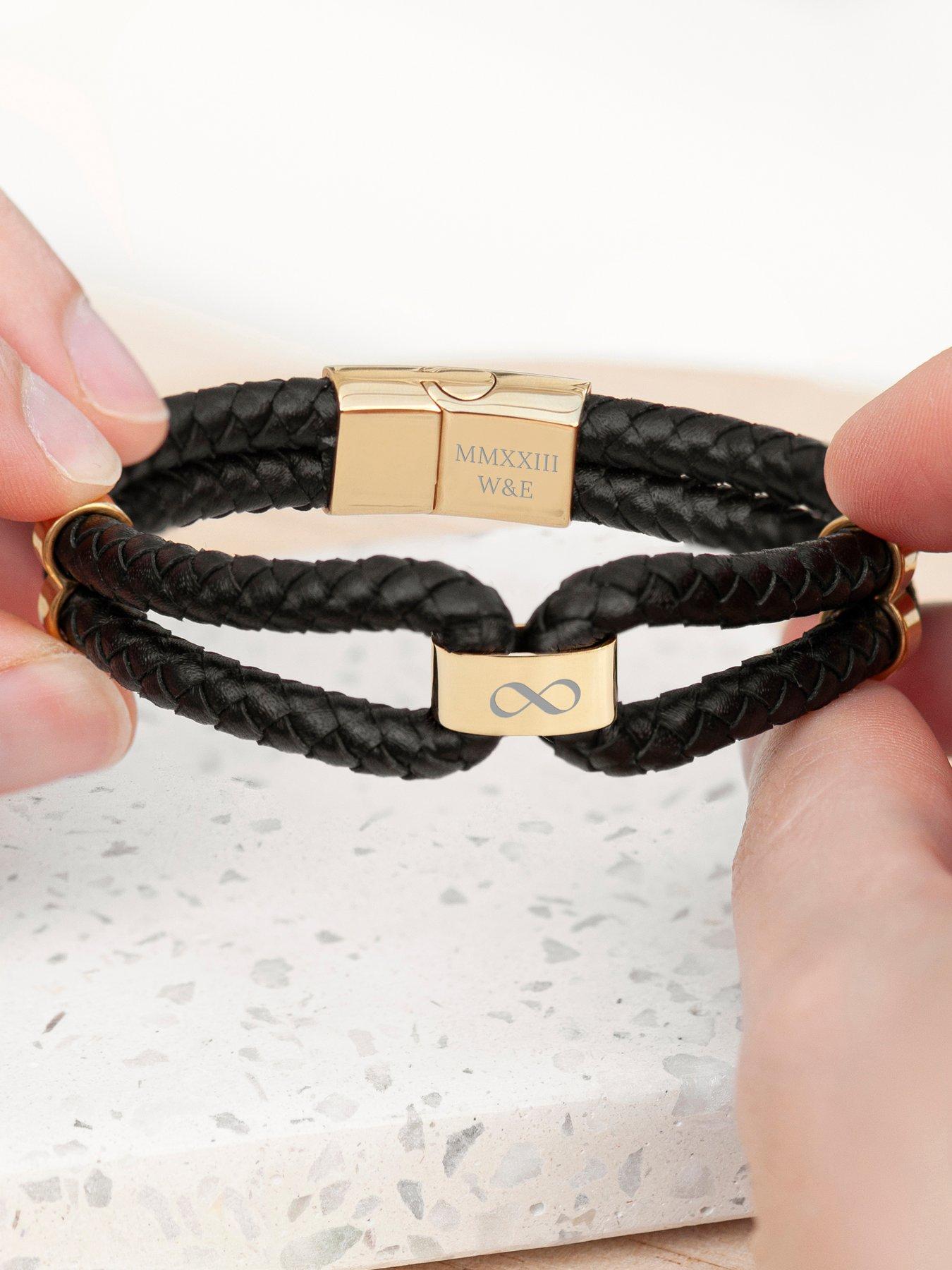 Image 3 of 5 of Treat Republic Personalised Men's Dual Infinity Leather Bracelet - Gold