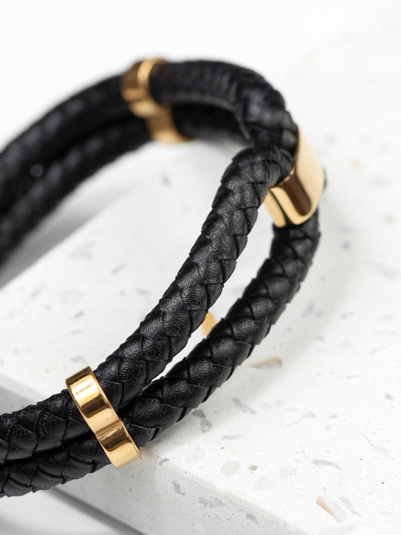 Image 4 of 5 of Treat Republic Personalised Men's Dual Infinity Leather Bracelet - Gold