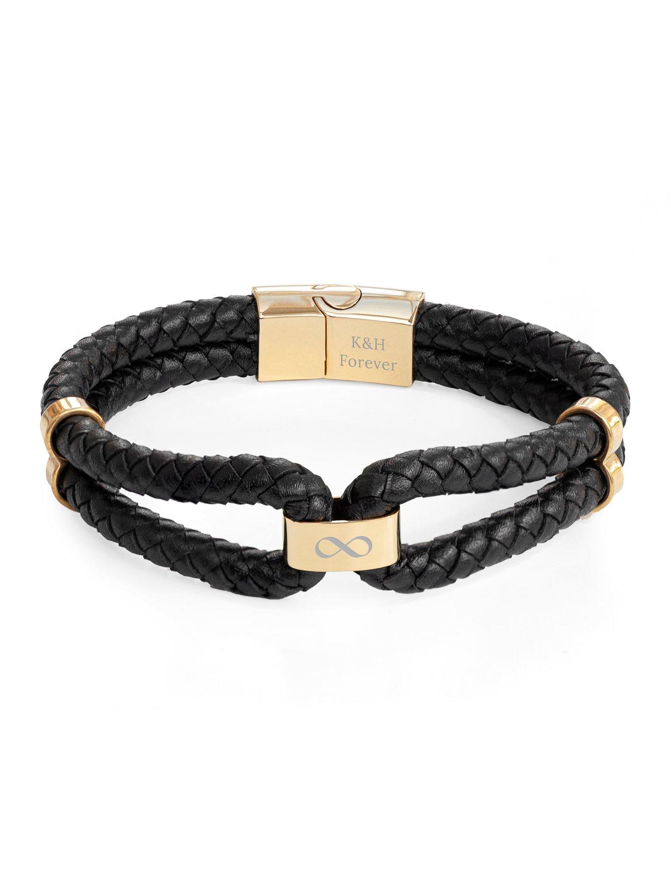 Image 5 of 5 of Treat Republic Personalised Men's Dual Infinity Leather Bracelet - Gold