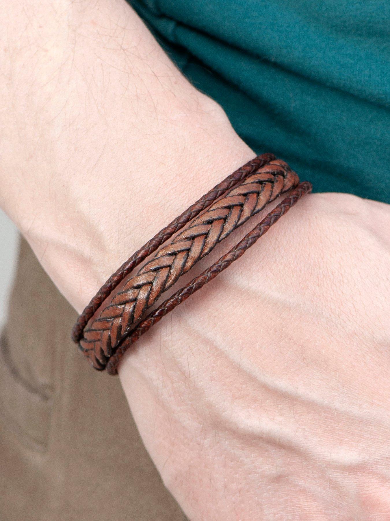 Treat Republic Personalised Men's Braided Brown Leather Bracelet | Very ...