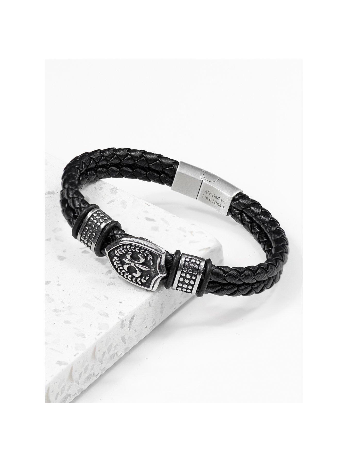 Product photograph of Treat Republic Personalised Men S Warrior Shield Leather Bracelet from very.co.uk