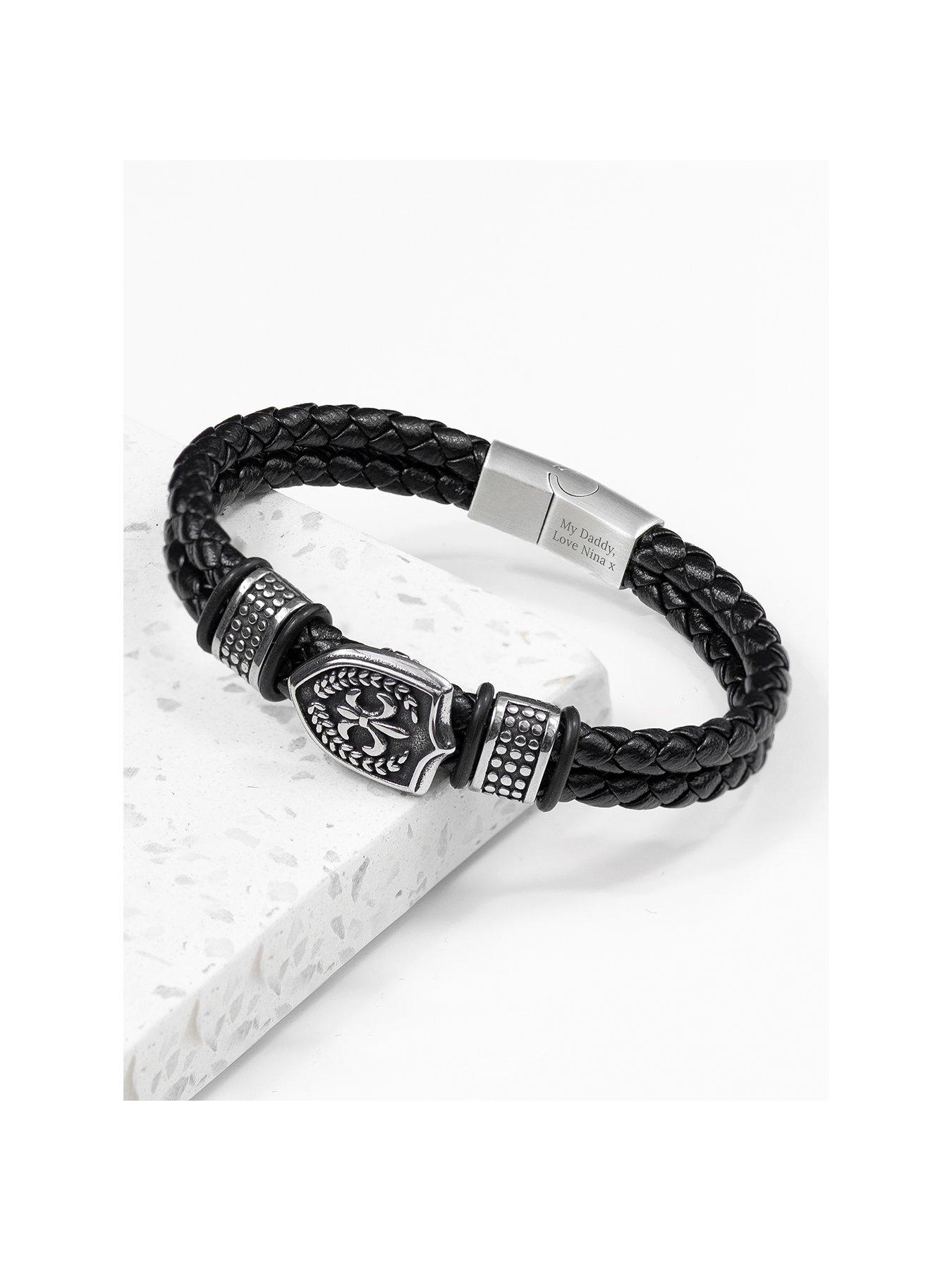Treat Republic Personalised Men's Warrior Shield Leather Bracelet