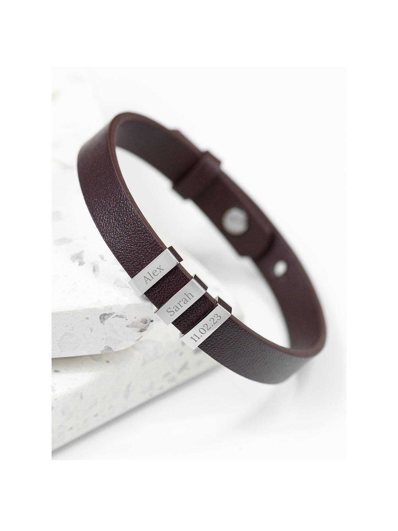Product photograph of Treat Republic Personalised Men S Engraved Brown Leather Bracelet from very.co.uk