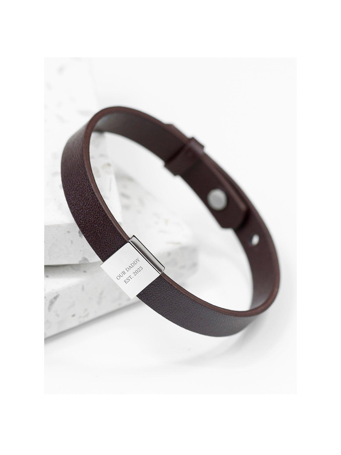 Product photograph of Treat Republic Personalised Men S Statement Message Brown Leather Bracelet from very.co.uk