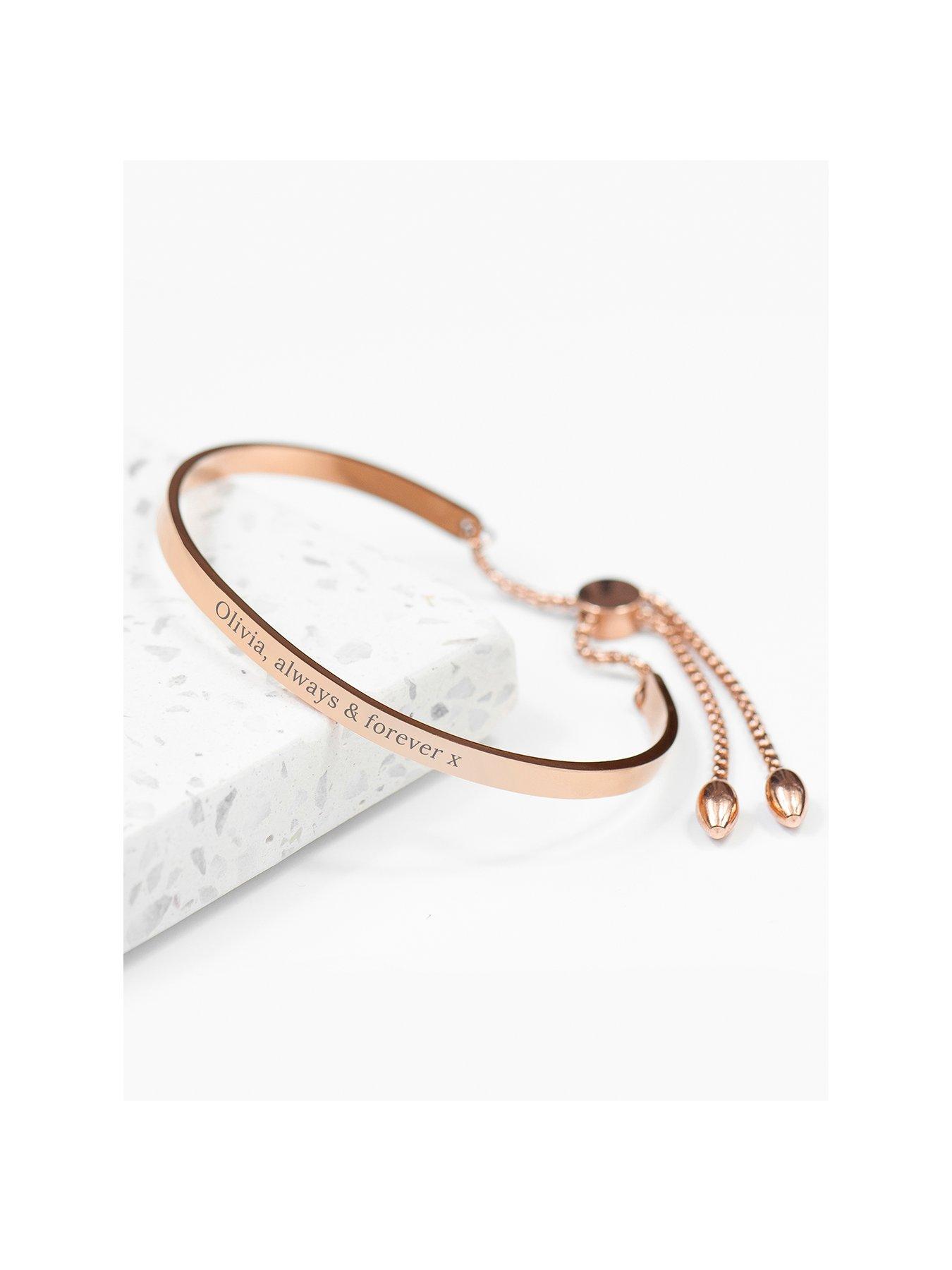 Product photograph of Treat Republic Personalised Rose Gold Affirmation Bangle Bracelet from very.co.uk