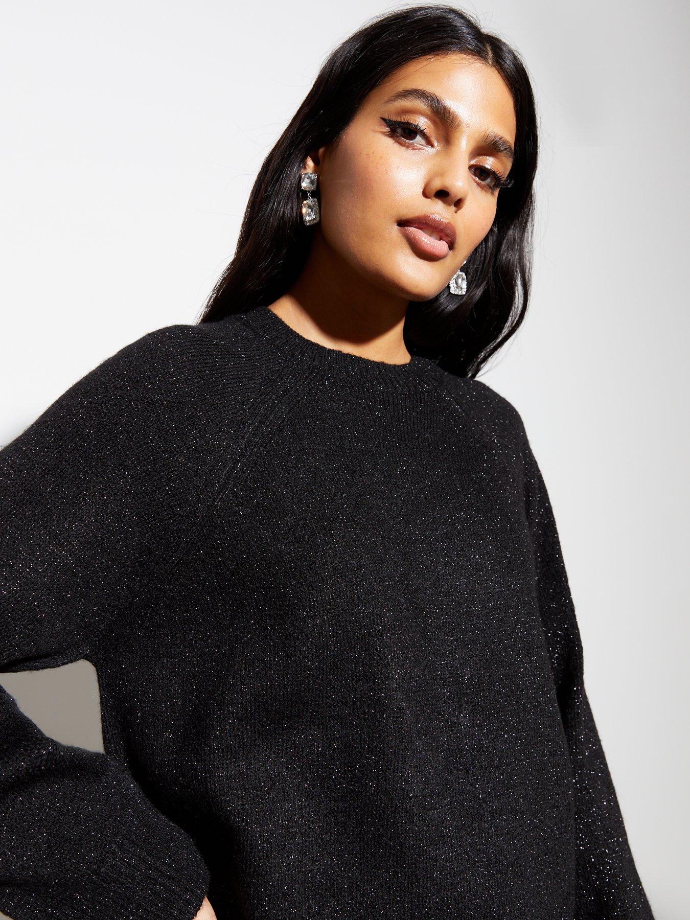 Black Glitter Knit Crew Neck Jumper