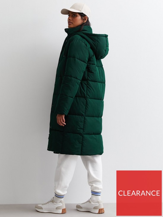 stillFront image of new-look-dark-green-longline-hooded-puffer-jacket