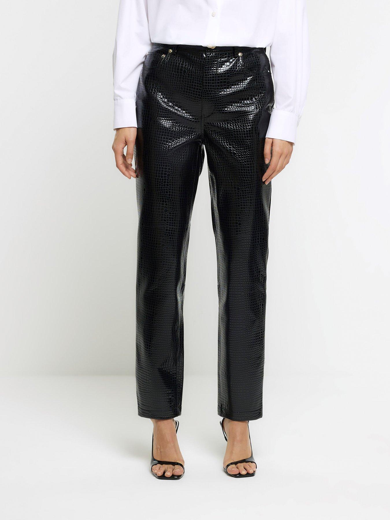 Sosandar Black Croc Effect Faux Leather Straight Leg Trousers