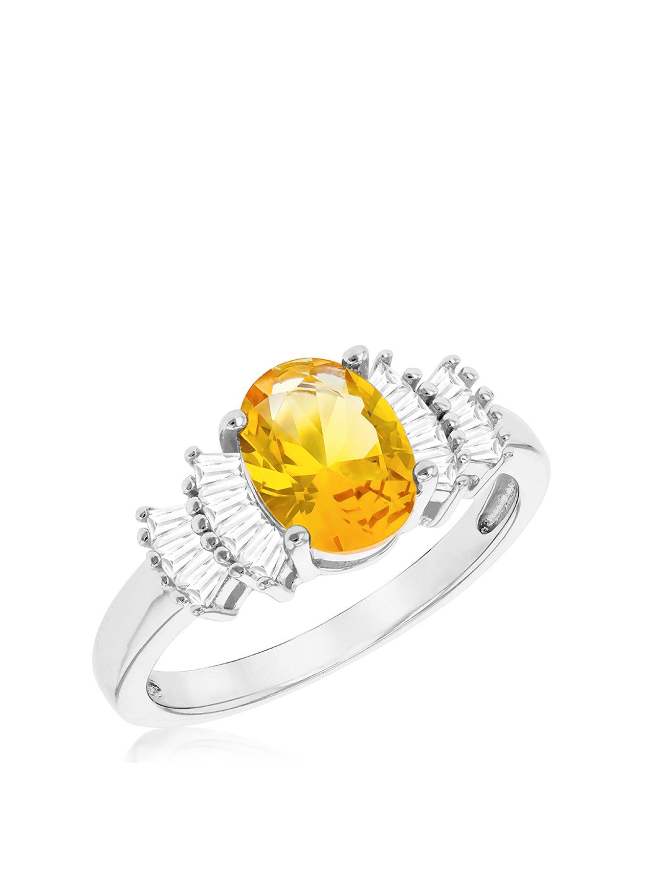 Product photograph of The Love Silver Collection Silver Rhodium Plated Oval Citrine And Cz Ring from very.co.uk