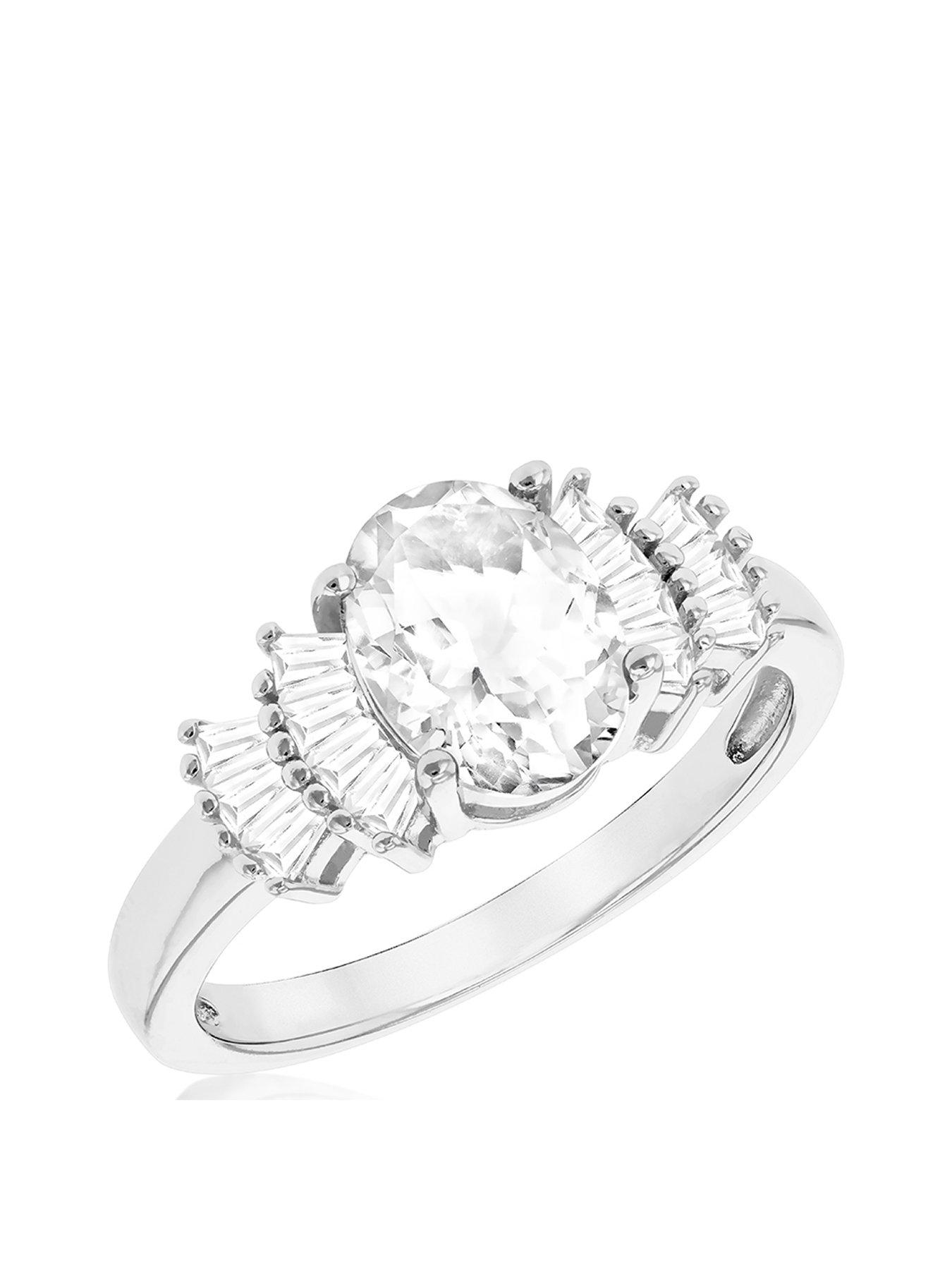 Product photograph of The Love Silver Collection Silver Rhodium Plated Oval Cz Ring from very.co.uk