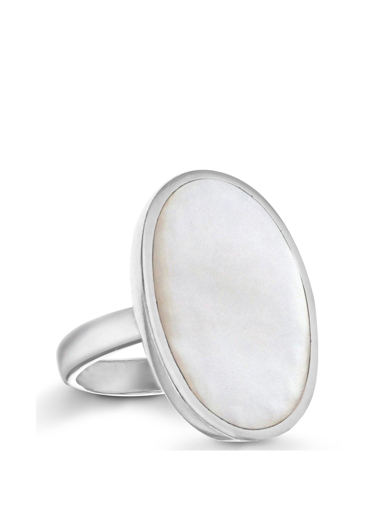 The Love Collection Sterling Silver White Mother of Pearl 15mm x 20mm Oval Split-Shoulder Ring