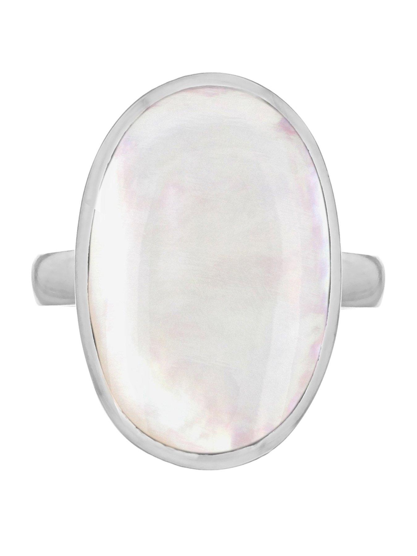The Love Collection Sterling Silver White Mother of Pearl 15mm x 20mm Oval Split-Shoulder Ring