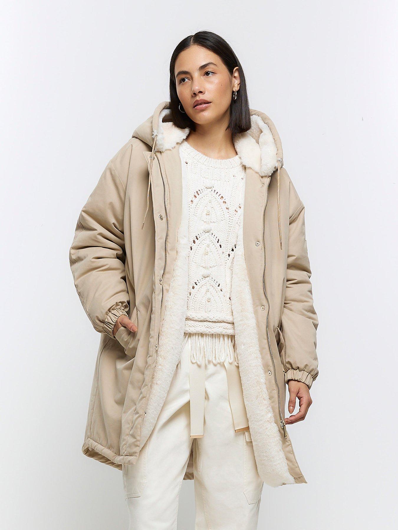 Faux Fur Lined Parka Cream