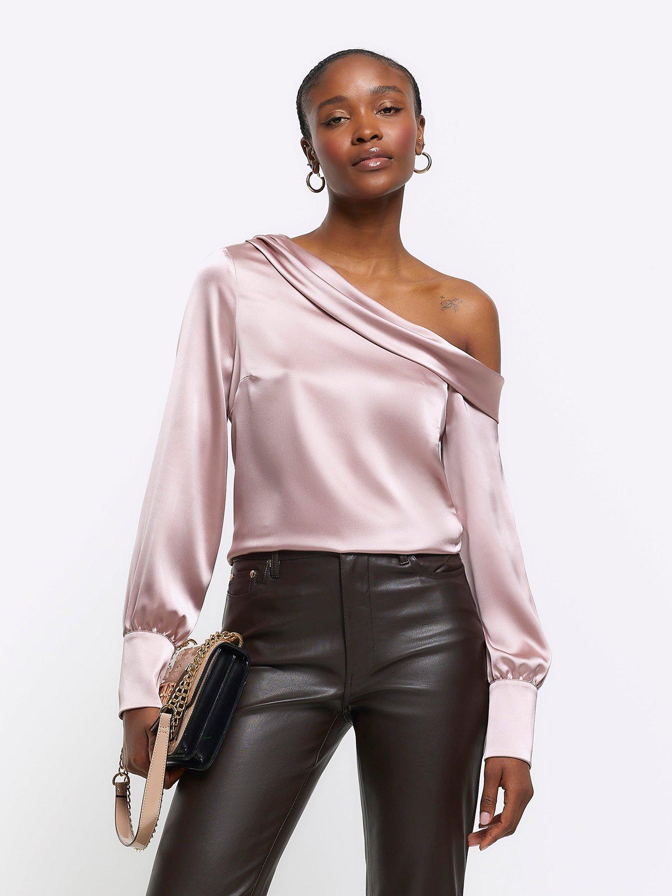 SATIN TOP WITH DRAPED DETAIL - Light pink