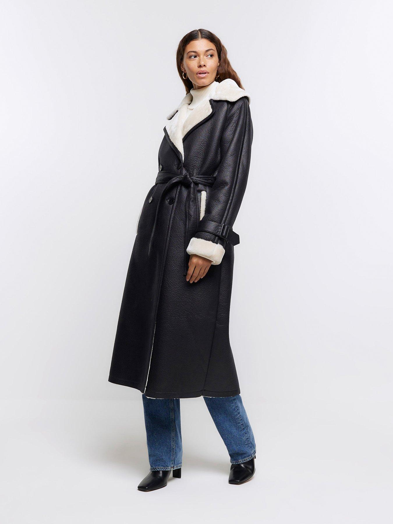 River island cheap black trench coat