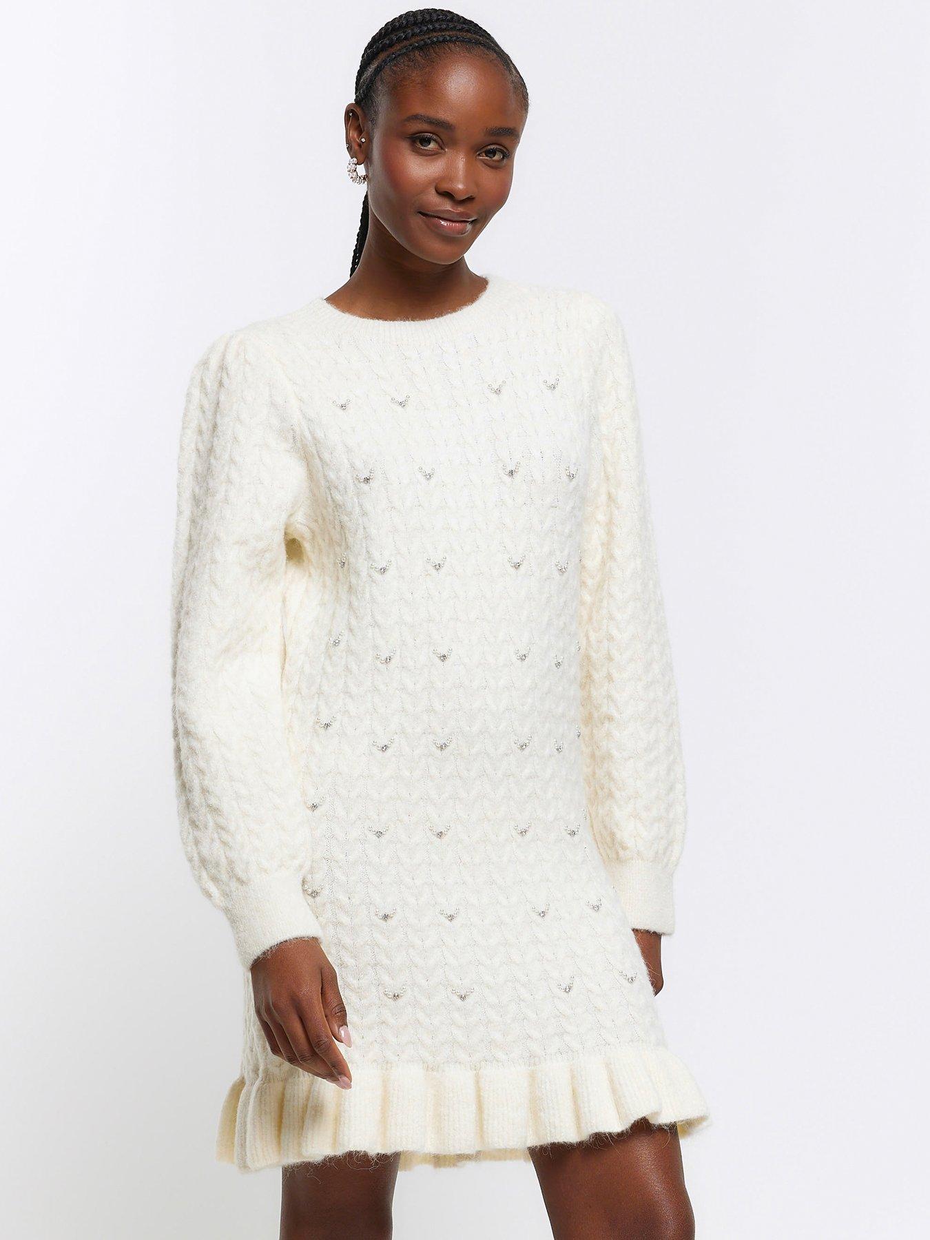 river-island-embellished-knit-dress-cream