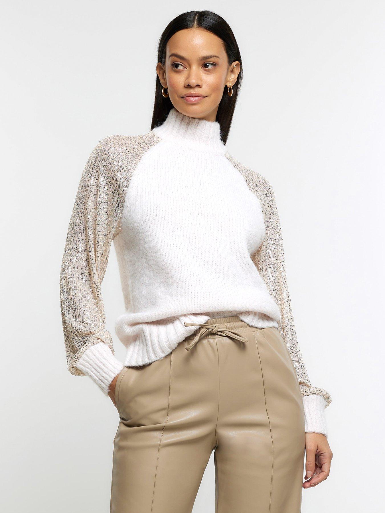 Sequin Sleeve Detail Jumper Cream