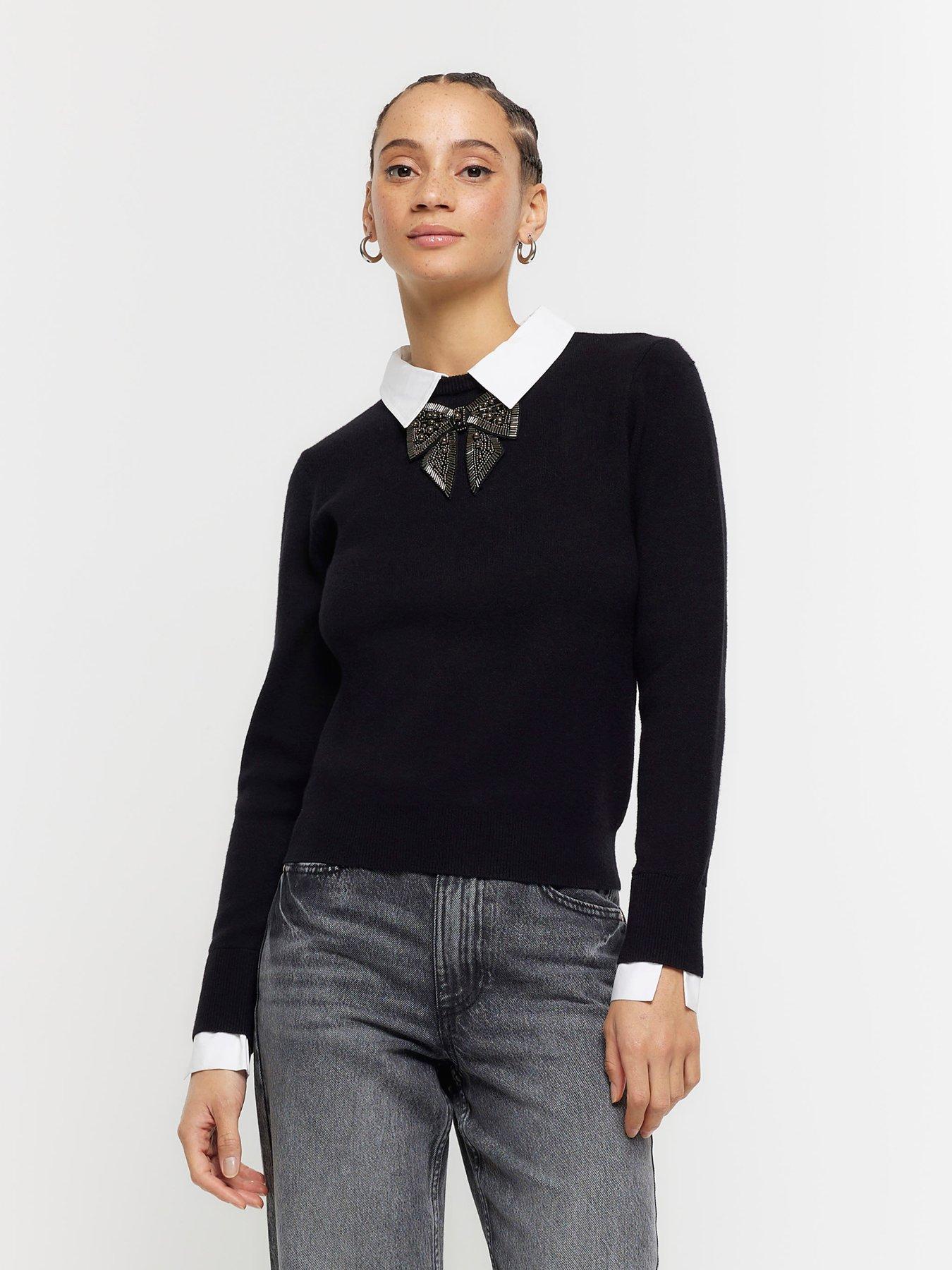 River Island Bow Detail Top - Black | very.co.uk