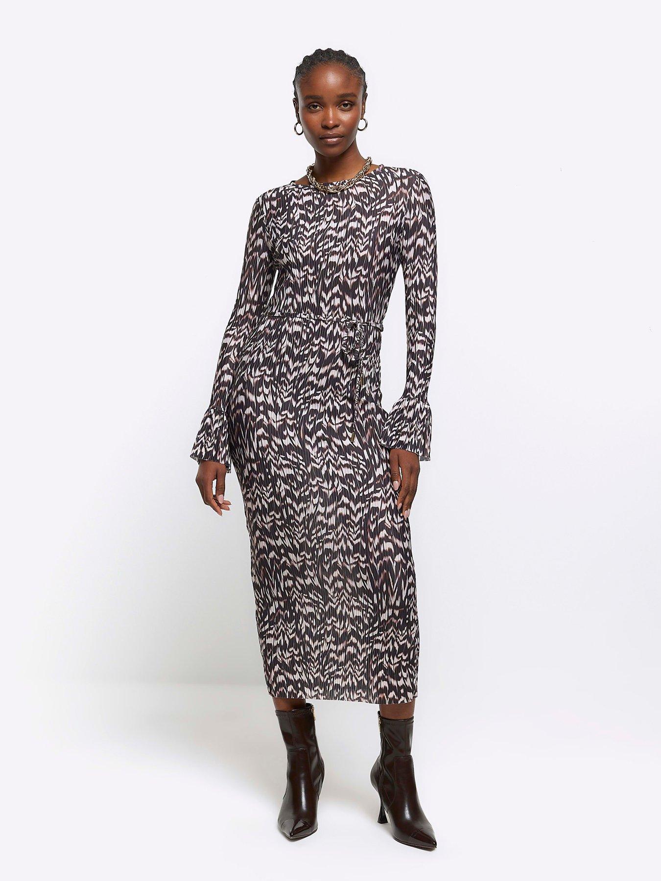 undefined Plisse Midi Dress - Brown