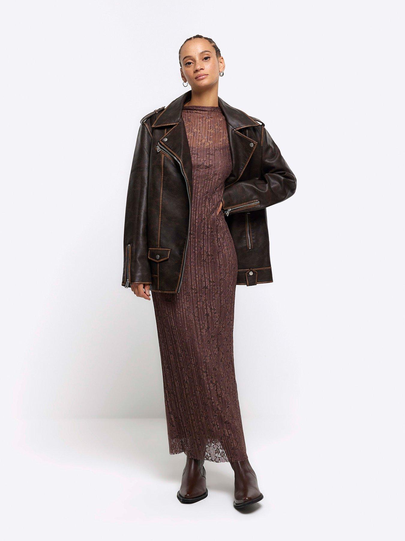 River Island Pleated Lace Dress - Brown