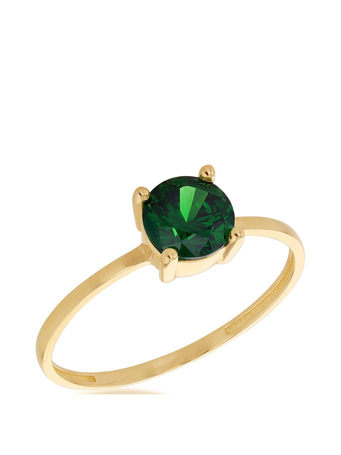 Product photograph of Love Gold 9ct Yellow Gold 6mm Green Round Cut Cz Solitaire Ring from very.co.uk