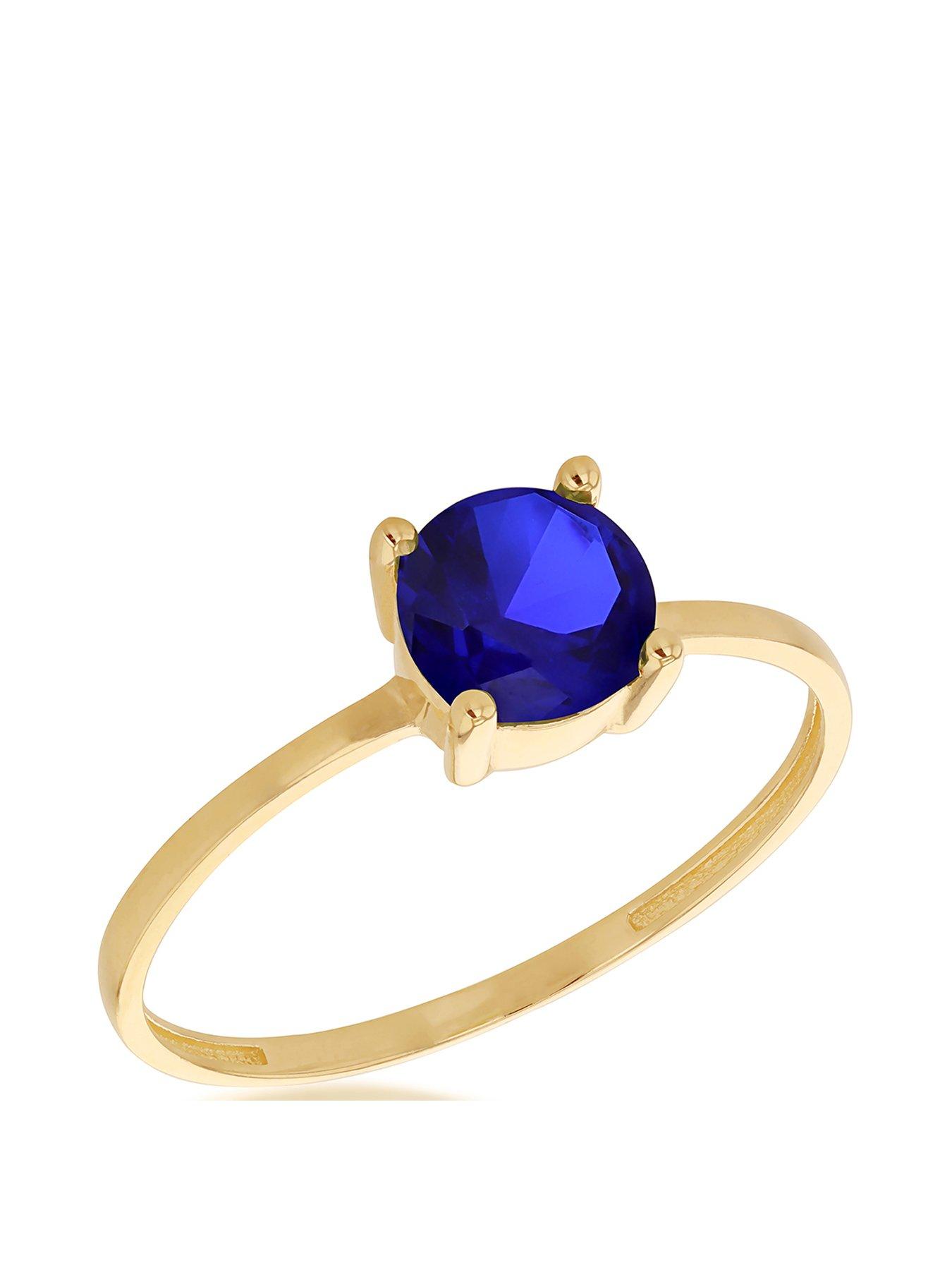 Product photograph of Love Gold 9ct Yellow Gold 6mm Blue Round Cut Cz Solitaire Ring from very.co.uk