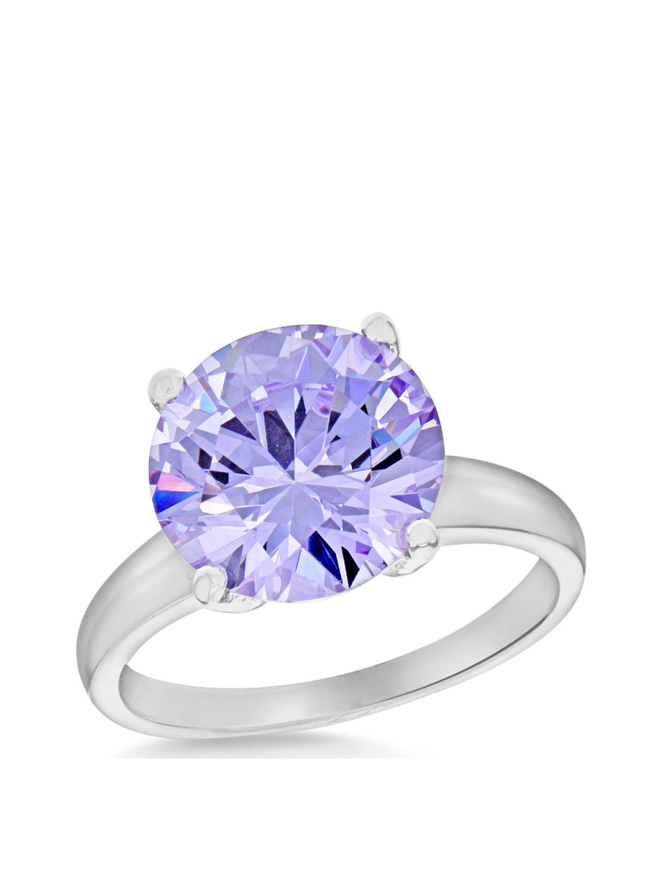 Product photograph of The Love Silver Collection Sterling Silver 12mm Lavender Round Cz Solitaire Ring from very.co.uk