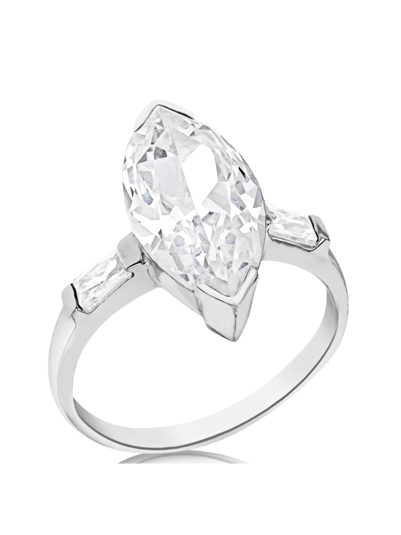 Product photograph of The Love Silver Collection Sterling Silver White 8mm X 16mm Marquise Cz Shoulder-detail Ring from very.co.uk