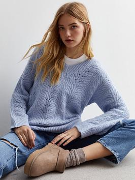 new look pale blue stitch knit v neck longline jumper, light blue, size m, women