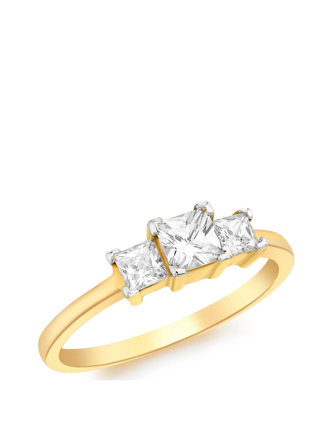 Product photograph of Love Gold 9ct Yellow Gold 1 X 5mm And 2 X 3mm Square Cz Graduated Ring from very.co.uk