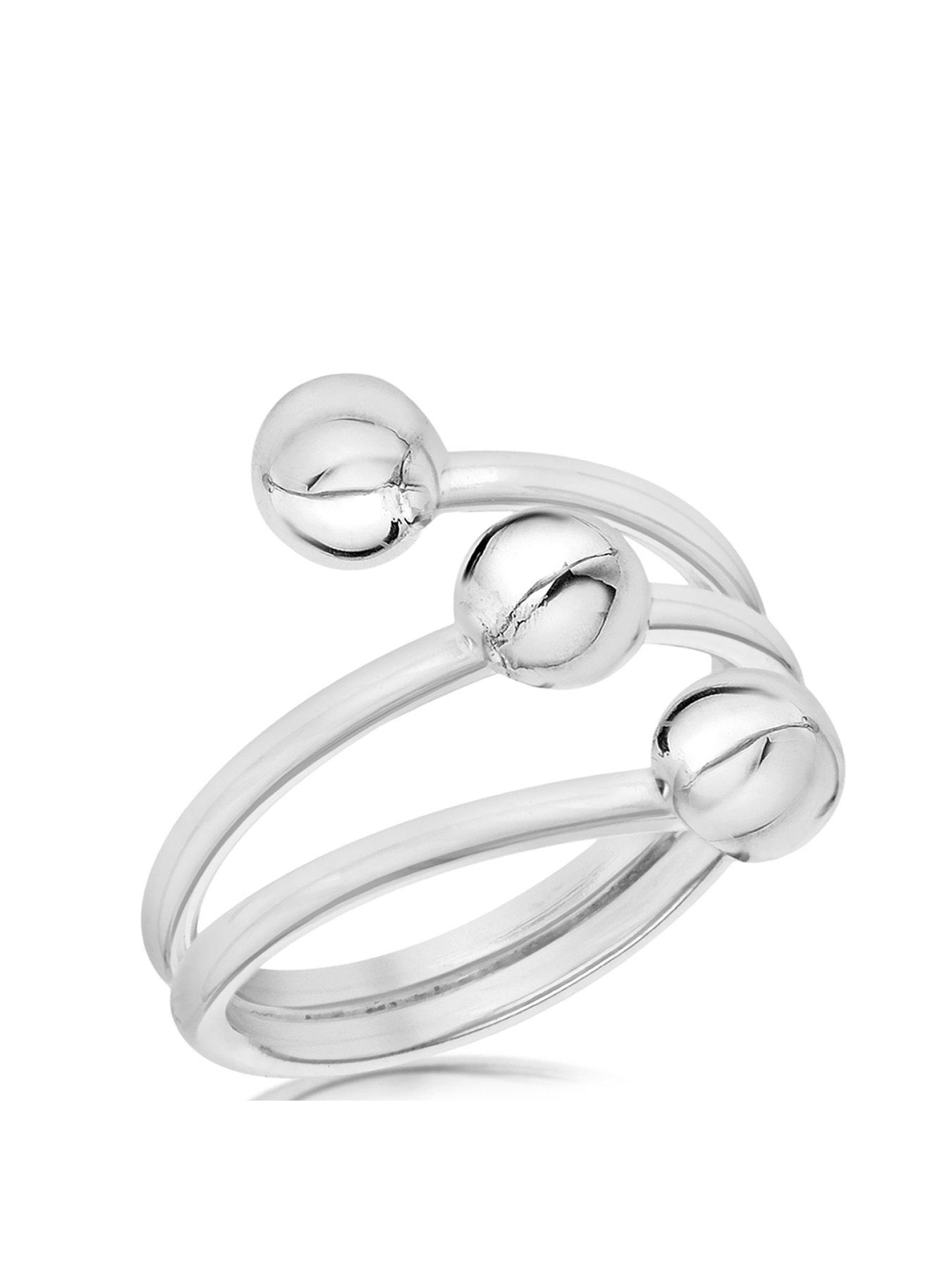 Product photograph of The Love Silver Collection Sterling Silver Rhodium Plated 6mm Triple-ball Ring from very.co.uk