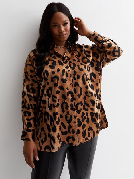 new-look-curves-brown-satin-leopard-print-oversized-shirt