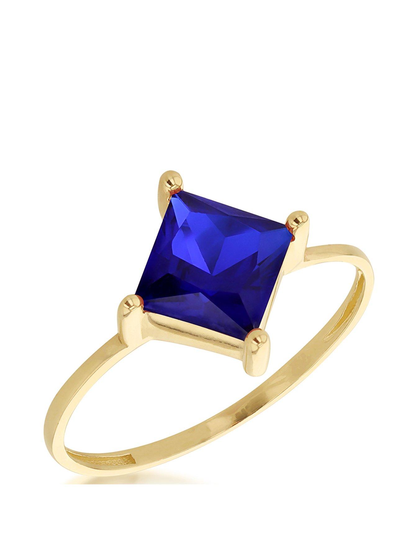 Product photograph of Love Gold 9ct Yellow Gold Blue 6mm X 6mm Princess Cut Cz Solitaire Ring from very.co.uk