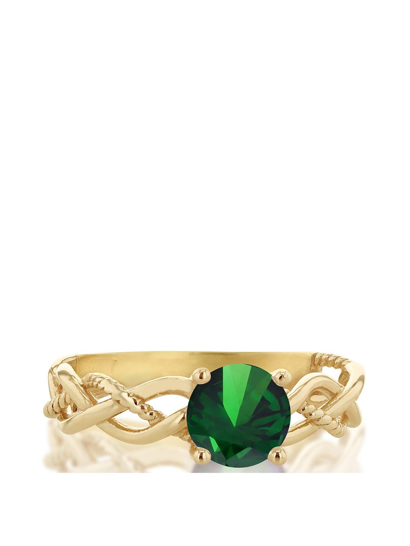Image 2 of 4 of The Love Collection 9ct Yellow Gold 6mm Green Cubic Zirconia Solitaire Ring