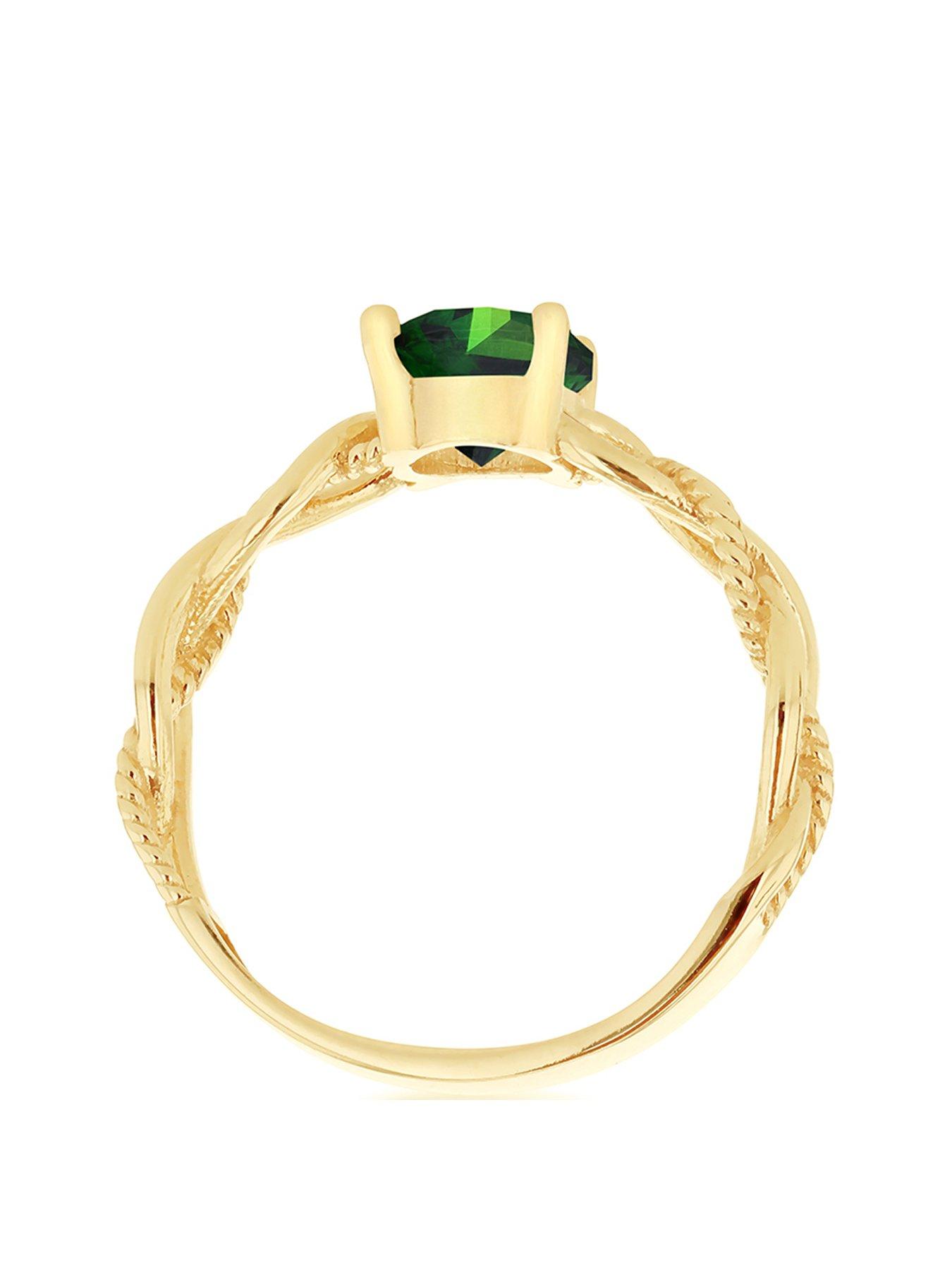 Image 3 of 4 of The Love Collection 9ct Yellow Gold 6mm Green Cubic Zirconia Solitaire Ring