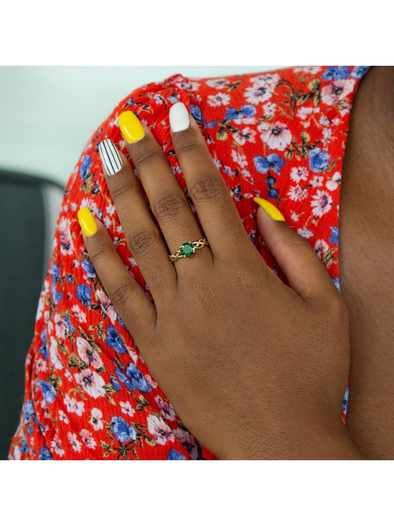 Image 4 of 4 of The Love Collection 9ct Yellow Gold 6mm Green Cubic Zirconia Solitaire Ring