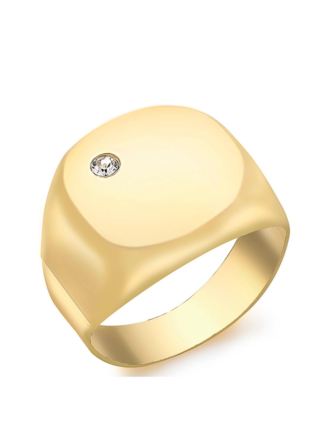 Product photograph of Love Gold 9ct Yellow Gold 2 5mm Round White Cz 15 5mm X 15 5mm Square Signet Ring from very.co.uk