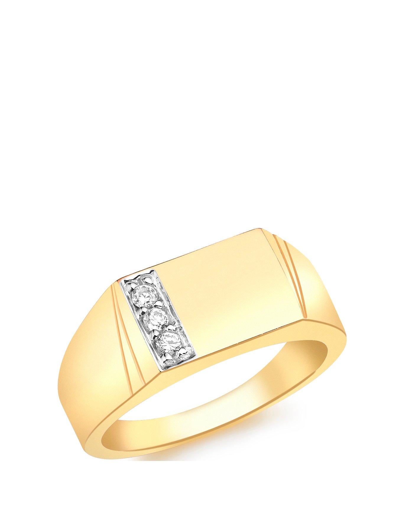 Product photograph of Love Gold 9ct Yellow Gold 3 X 2mm Cz Pave Set 12mm X 7 65mm Rectangular Signet Ring from very.co.uk