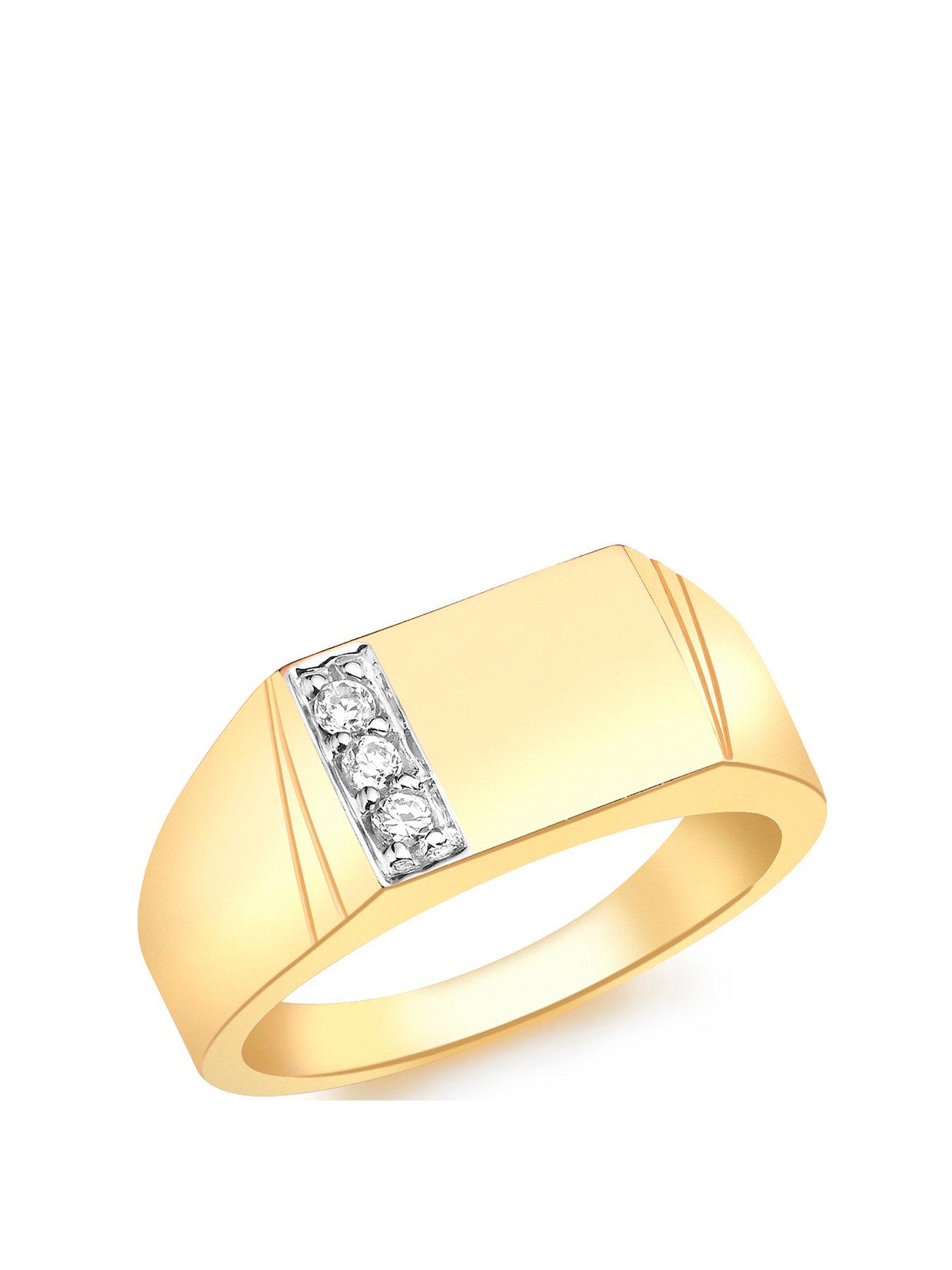 The Love Collection 9ct Yellow Gold 3 x 2mm CZ Pave Set 12mm x 7.65mm Rectangular Signet Ring