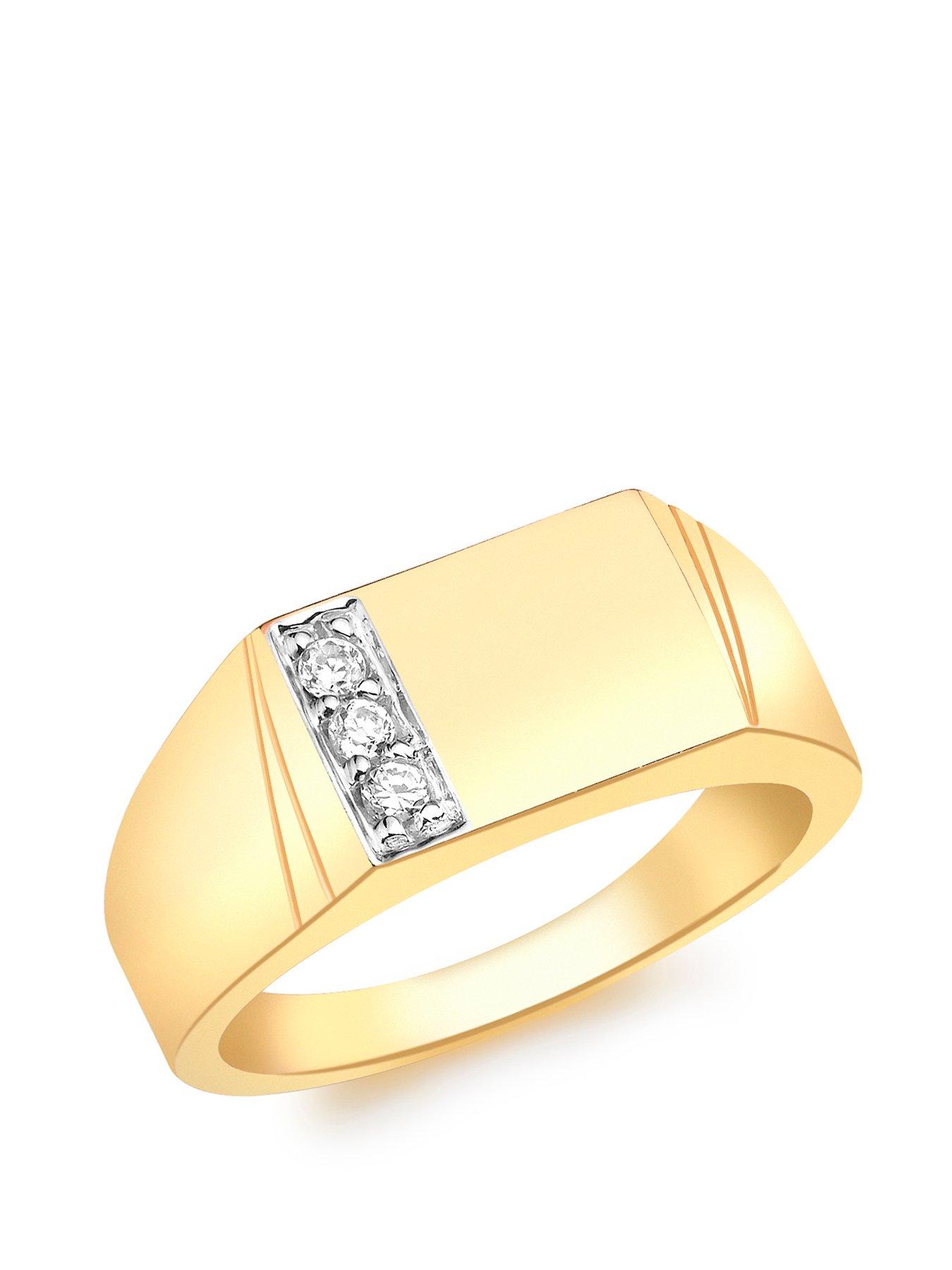 Image 1 of 2 of The Love Collection 9ct Yellow Gold 3 x 2mm CZ Pave Set 12mm x 7.65mm Rectangular Signet Ring