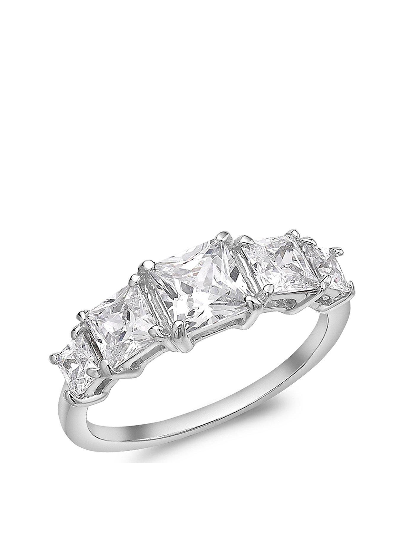 Product photograph of Love Gold 9ct White Gold Princess Cut Cz Graduated 5-stone Ring from very.co.uk