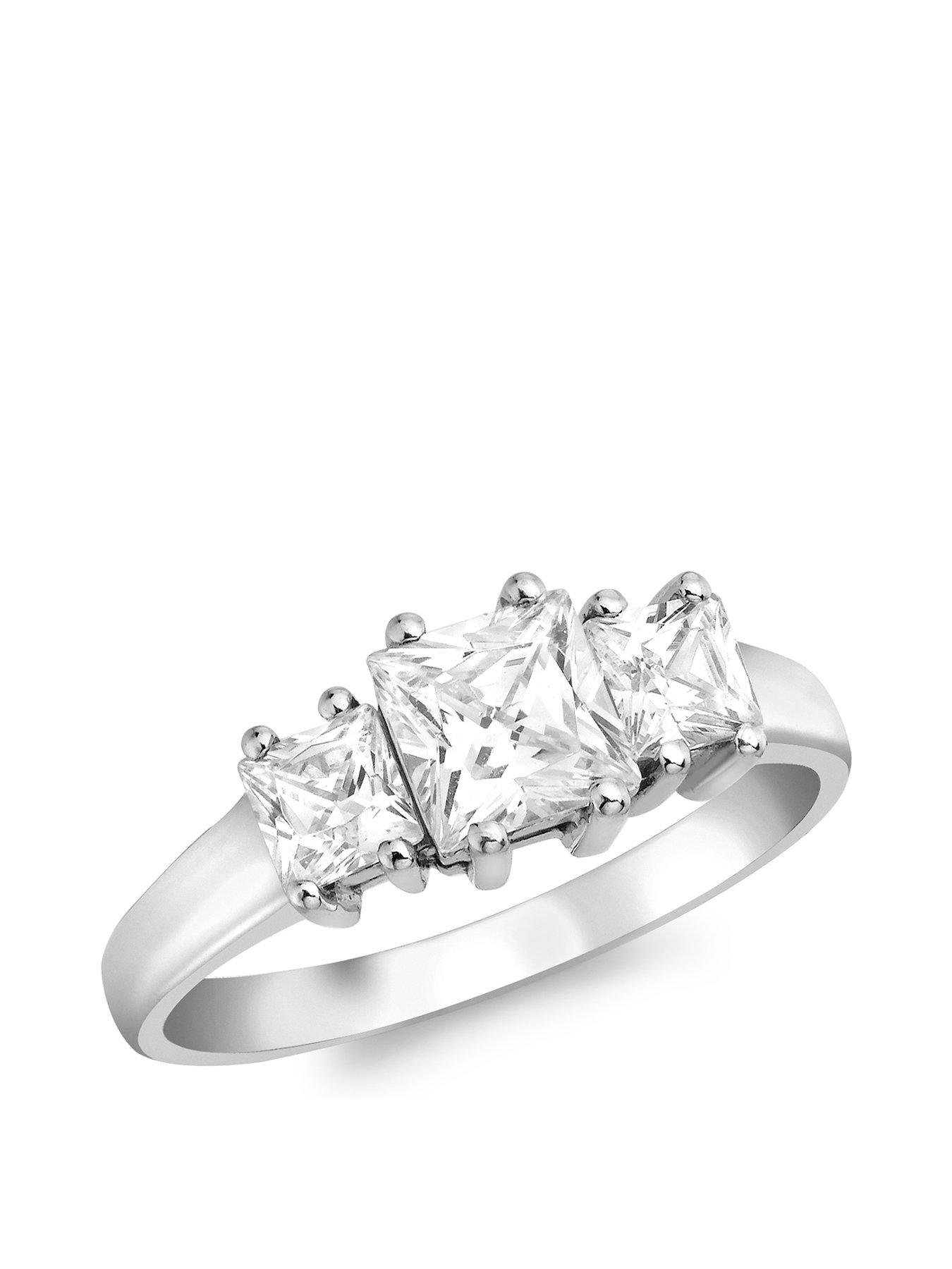 Product photograph of Love Gold 9ct White Gold 3-cz Princess Cut Ring from very.co.uk