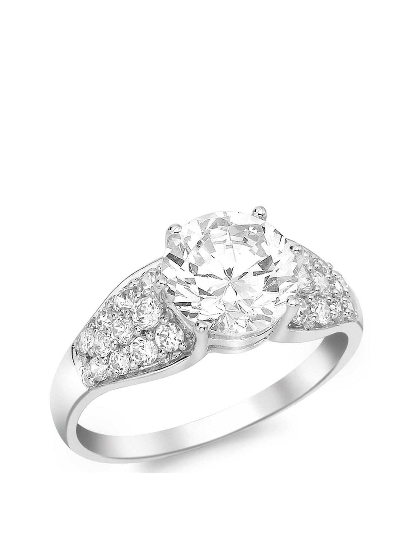 Product photograph of Love Gold 9ct White Gold 8mm Cz Solitaire And Cz Pave Set Ring from very.co.uk