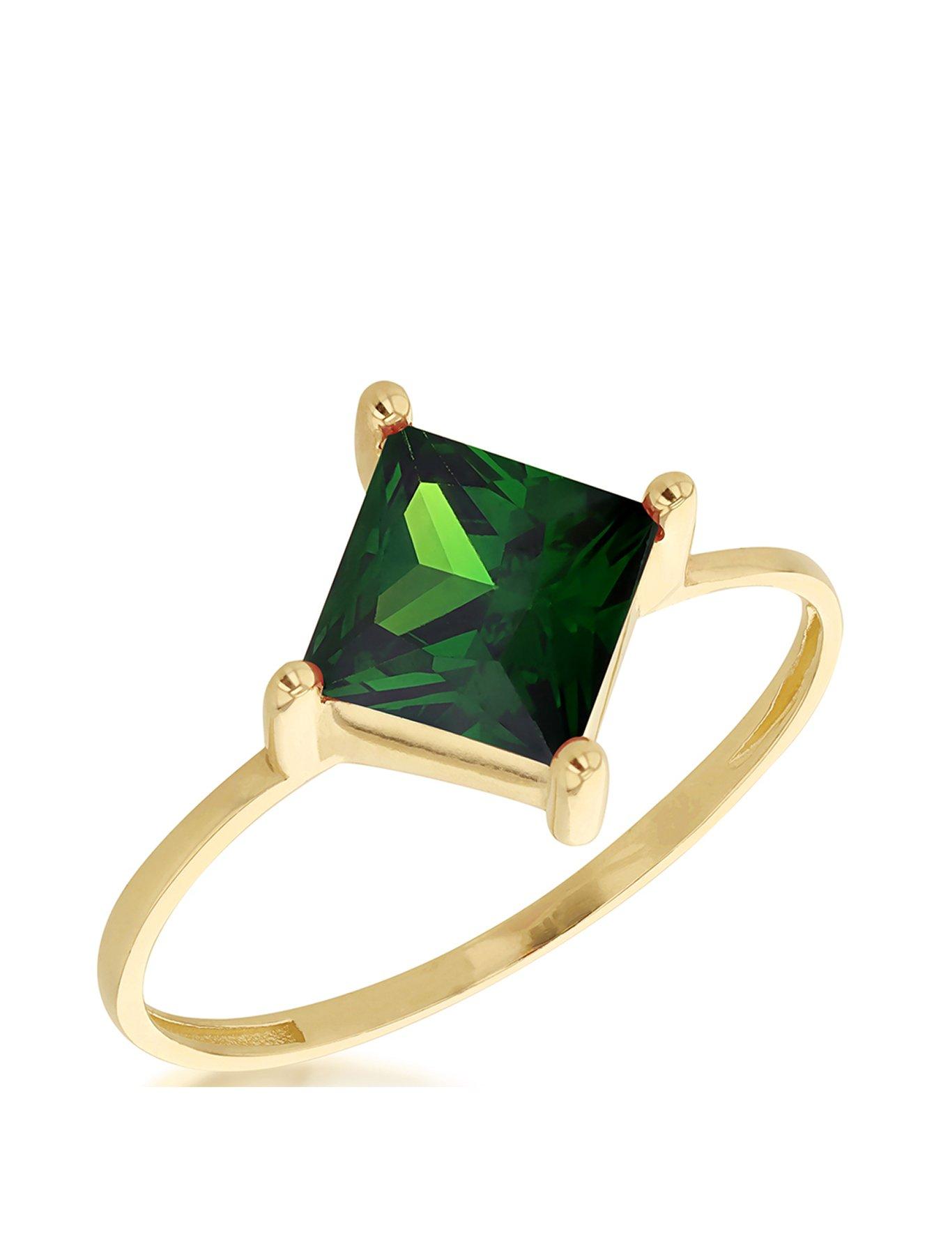 Product photograph of Love Gold 9ct Yellow Gold Green 6mm X 6mm Princess Cut Cz Solitaire Ring from very.co.uk