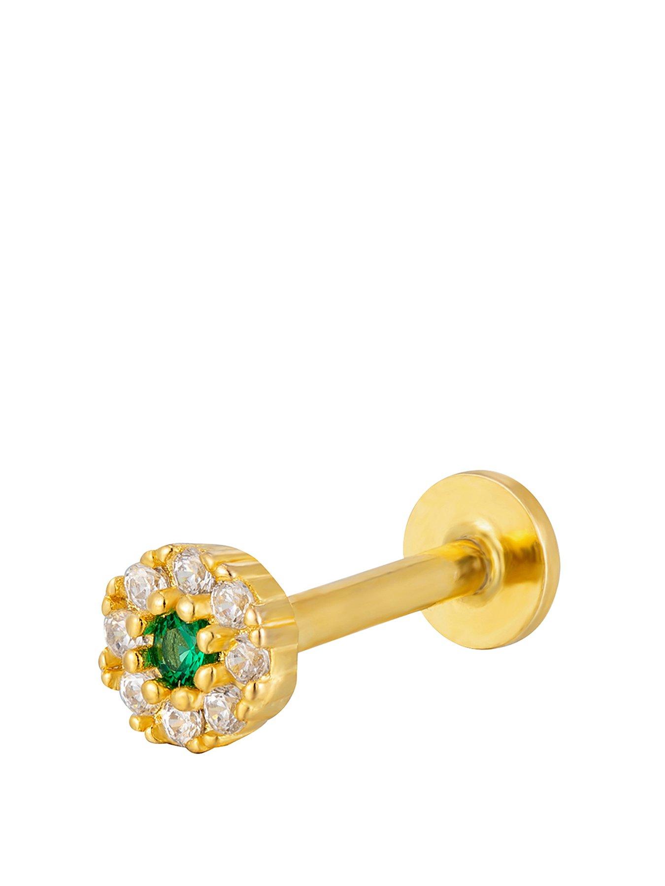 Product photograph of Seol Gold Emerald Cz Flat Back Earring Single Earring from very.co.uk